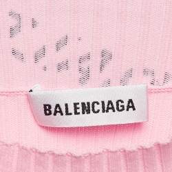 Pre Owned Balenciaga Pink Logo Print Rib Knit Bodycon Dress M