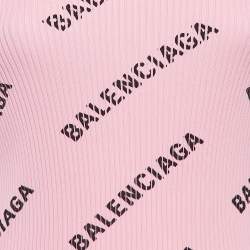 Pre Owned Balenciaga Pink Logo Print Rib Knit Bodycon Dress M