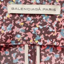 Pre Owned Balenciaga Paris Pink Printed Silk Sleeveless Mini Dress S