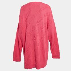 Pre Owned Balenciaga Pink Logo Embossed Knit Oversized Sweater S