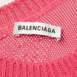 Pre Owned Balenciaga Pink Logo Embossed Knit Oversized Sweater S