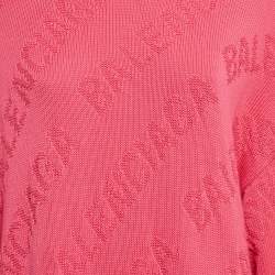 Pre Owned Balenciaga Pink Logo Embossed Knit Oversized Sweater S