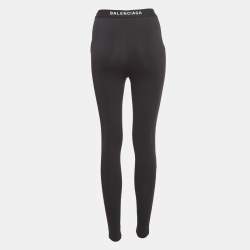 Pre Owned Balenciaga Black Knit Logo Detail Waist Leggings S