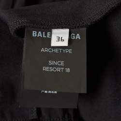 Pre Owned Balenciaga Black Knit Logo Detail Waist Leggings S
