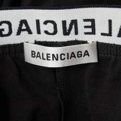 Pre Owned Balenciaga Black Knit Logo Detail Waist Leggings S