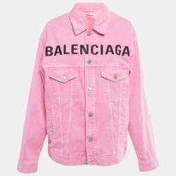 Pre Owned Balenciaga Pink Embroidered Denim Button Front Oversize Jacket S