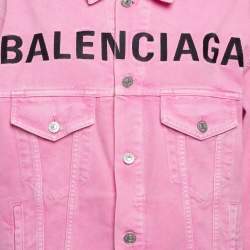 Pre Owned Balenciaga Pink Embroidered Denim Button Front Oversize Jacket S