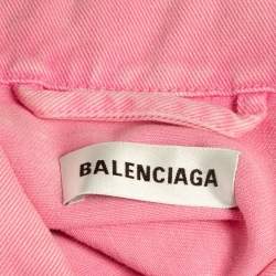 Pre Owned Balenciaga Pink Embroidered Denim Button Front Oversize Jacket S