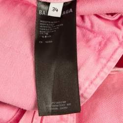 Pre Owned Balenciaga Pink Embroidered Denim Button Front Oversize Jacket S
