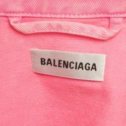Pre Owned Balenciaga Pink Embroidered Denim Button Front Oversize Jacket S