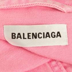 Pre Owned Balenciaga Pink Embroidered Denim Button Front Oversize Jacket S