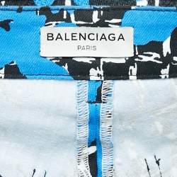 Pre Owned Balenciaga Blue Printed Denim Skinny Jeans S Waist 30"