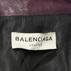 Pre Owned Balenciaga Purple Leather Biker Jacket M