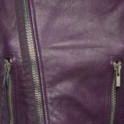 Pre Owned Balenciaga Purple Leather Biker Jacket M