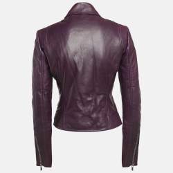 Pre Owned Balenciaga Purple Leather Biker Jacket M