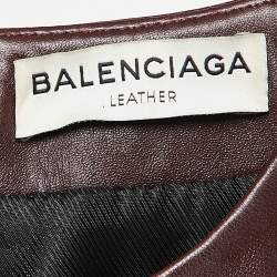 Pre Owned Balenciaga Burgundy Leather Mini Dress M