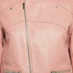 مملوكة مسبقًا \جاكيت رايدر بسحاب جلدي وردي بالنسياغا مقاس متوسط\
