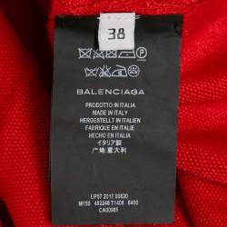 Pre Owned Balenciaga Red Pleated Effect Virgin Wool Sweater M