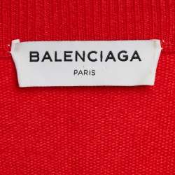 Pre Owned Balenciaga Red Pleated Effect Virgin Wool Sweater M