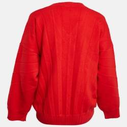 Pre Owned Balenciaga Red Pleated Effect Virgin Wool Sweater M