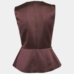 Pre Owned Balenciaga Dark Burgundy Satin Draped Sleeveless Blouse S