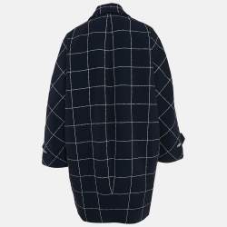 Balenciaga Navy Blue Checkered Wool Mid-Length Coat M