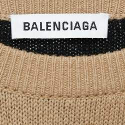Pre Owned Balenciaga Caramel Brown Allover Logo Wool Oversized Sweater M