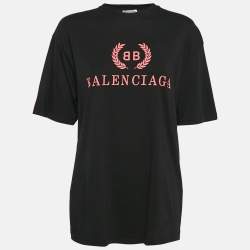 Pre Owned Balenciaga Black Logo Print Cotton Jersey Oversized T-Shirt XS