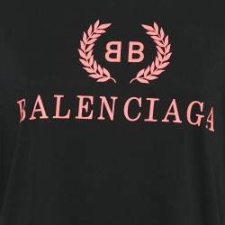 Pre Owned Balenciaga Black Logo Print Cotton Jersey Oversized T-Shirt XS