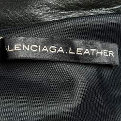 Pre Owned Balenciaga Black Leather Zip-Up Biker Jacket S