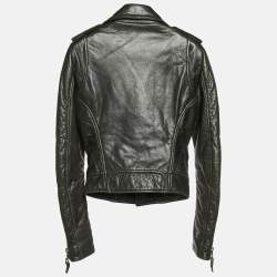 Pre Owned Balenciaga Black Leather Zip-Up Biker Jacket S