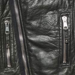 Pre Owned Balenciaga Black Leather Zip-Up Biker Jacket S