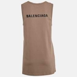 Pre Owned Balenciaga Brown Logo Embroidered Jersey Sleeveless T-Shirt XXS