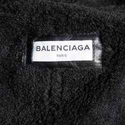 Pre Owned Balenciaga Black Leather and Shearling Oversized Jacket L