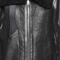 Pre Owned Balenciaga Black Leather and Shearling Oversized Jacket L