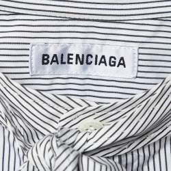 Pre Owned Balenciaga Black/White Logo Print Stripe Cotton Oversized Shirt S
