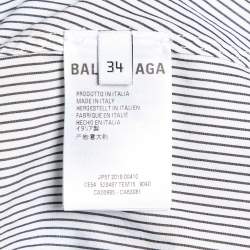 Pre Owned Balenciaga Black/White Logo Print Stripe Cotton Oversized Shirt S