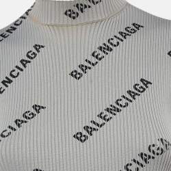 Pre Owned Balenciaga Allover Logo Rib Knit Wrap Midi Dress S
