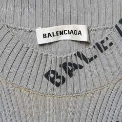 Pre Owned Balenciaga Allover Logo Rib Knit Wrap Midi Dress S