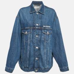 Balenciaga Blue Logo Embroidery Denim Oversized Jacket S