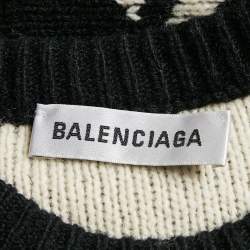 Pre Owned Balenciaga Black Logo All Over Wool Rib Knit Sweater S