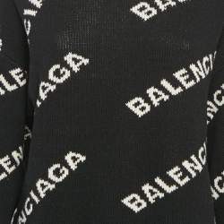 Pre Owned Balenciaga Black Logo All Over Wool Rib Knit Sweater S