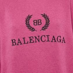 مملوكة مسبقًا Balenciaga Pink Logo Embroidered Wool Rib Knit Turtleneck Sweater XS