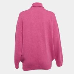 مملوكة مسبقًا Balenciaga Pink Logo Embroidered Wool Rib Knit Turtleneck Sweater XS