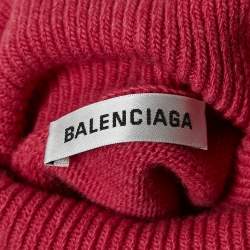مملوكة مسبقًا Balenciaga Pink Logo Embroidered Wool Rib Knit Turtleneck Sweater XS