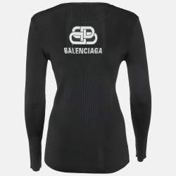 Pre Owned Balenciaga Black Jersey Logo Detail Crew Neck Sweater L