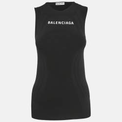 Pre Owned Balenciaga Black Logo Print Jersey Tank Top M