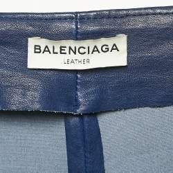Balenciaga Blue Genuine Leather Skinny Fit Pants L 