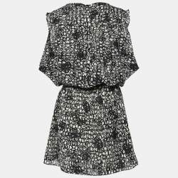 Pre Owned Balenciaga Black/White Abstract Print Silk Mini Dress S