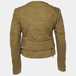 Pre Owned Balenciaga Green Cotton Blend Quilt Detail Biker Jacket S